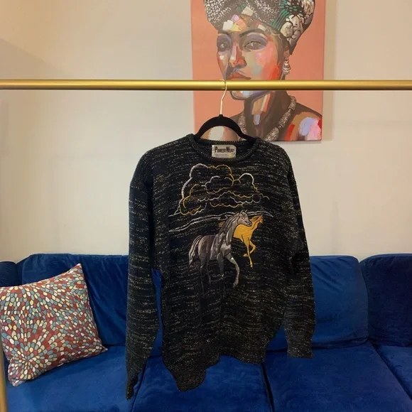 Vintage Pioneer Wear Pony Sweater - Size Large - Picture 5 of 13